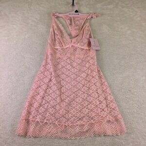 Bed of Roses Pink Floral Lace Chemise & Thong Lingerie Set BET058B L